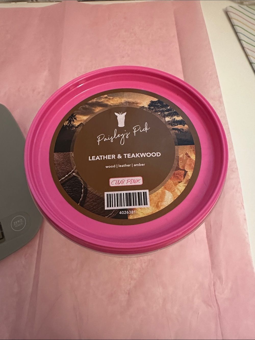 Pink Zebra Club Pink Leather & Teakwood Wax Melt Tin - Bright Pink Lid